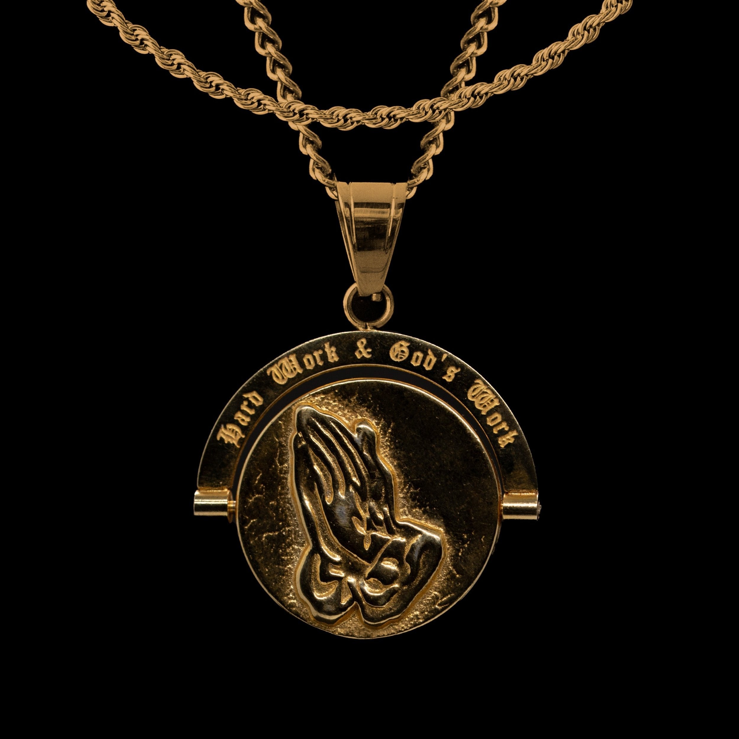 'Hard Work & God's Work' - Double Sided Pendant ( Gold )