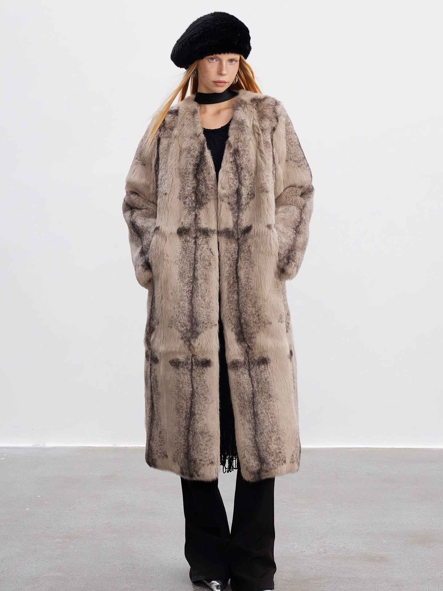 TODAMU® Vintage prairie rabbit fur women's long coat