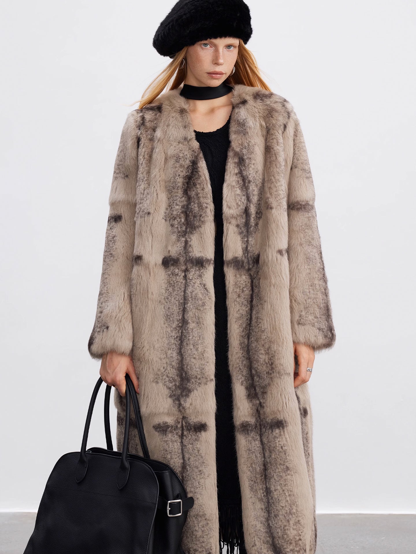 TODAMU® Vintage prairie rabbit fur women's long coat