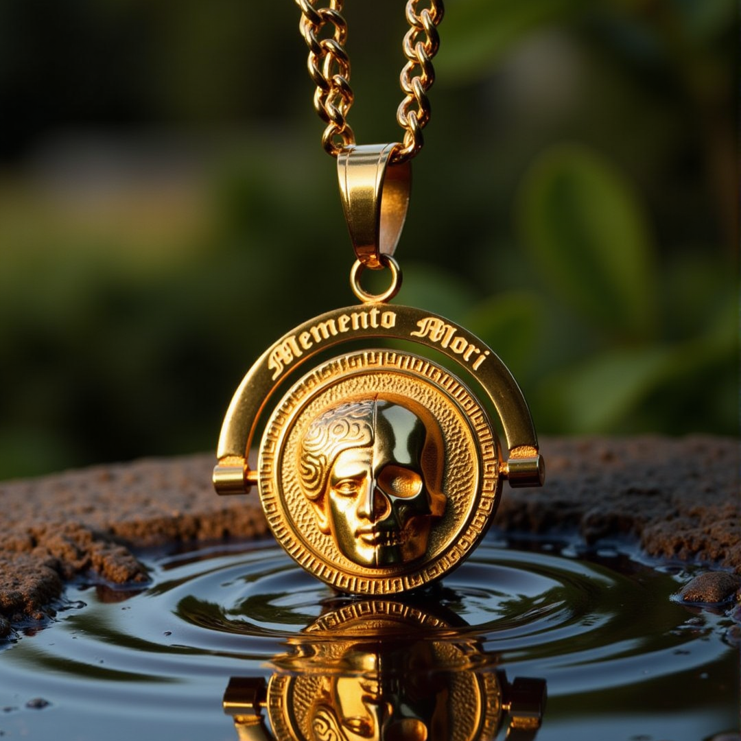 'Memento Mori' - Double Sided Pendant ( Gold )