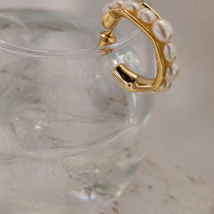 Irregular Gold Hoop Pearl Earrings