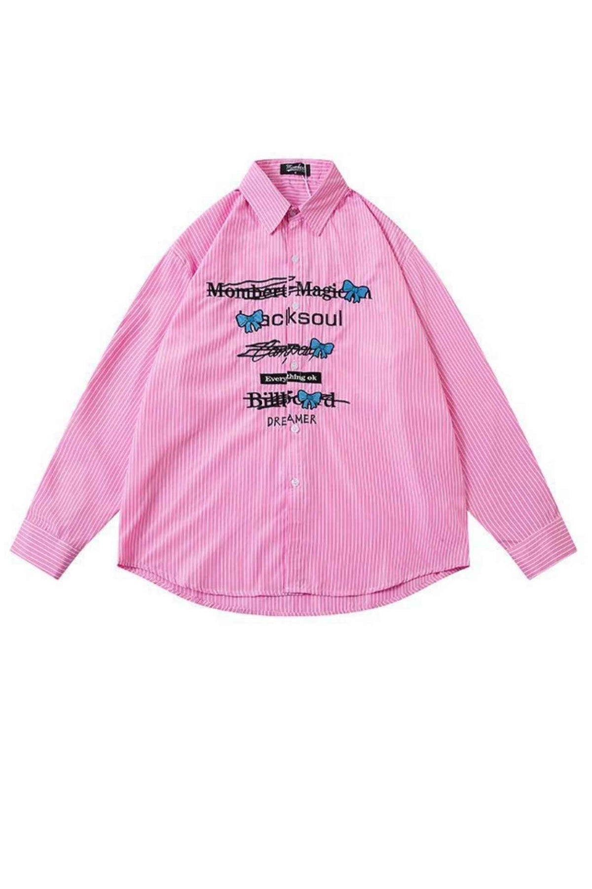 TODAMU® Women's New Loose American Girly Embroidered Striped Long Sleeve Shirt