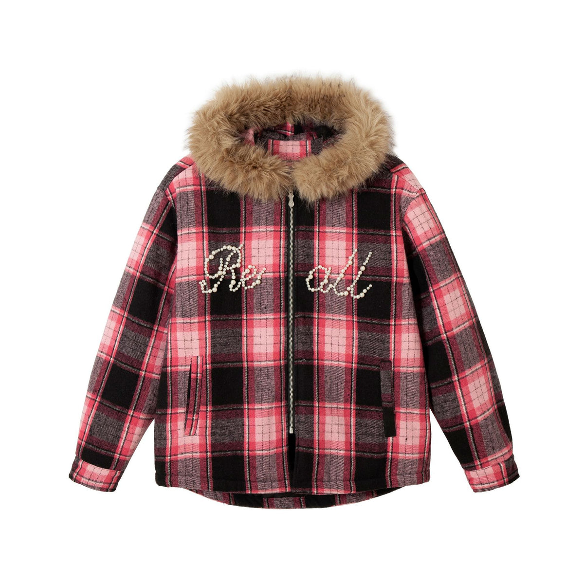 TODAMU® Women's American retro loose plaid hooded fur collar cotton coat