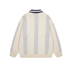 TODAMU® Women's American retro simple striped atmosphere lapel sweater