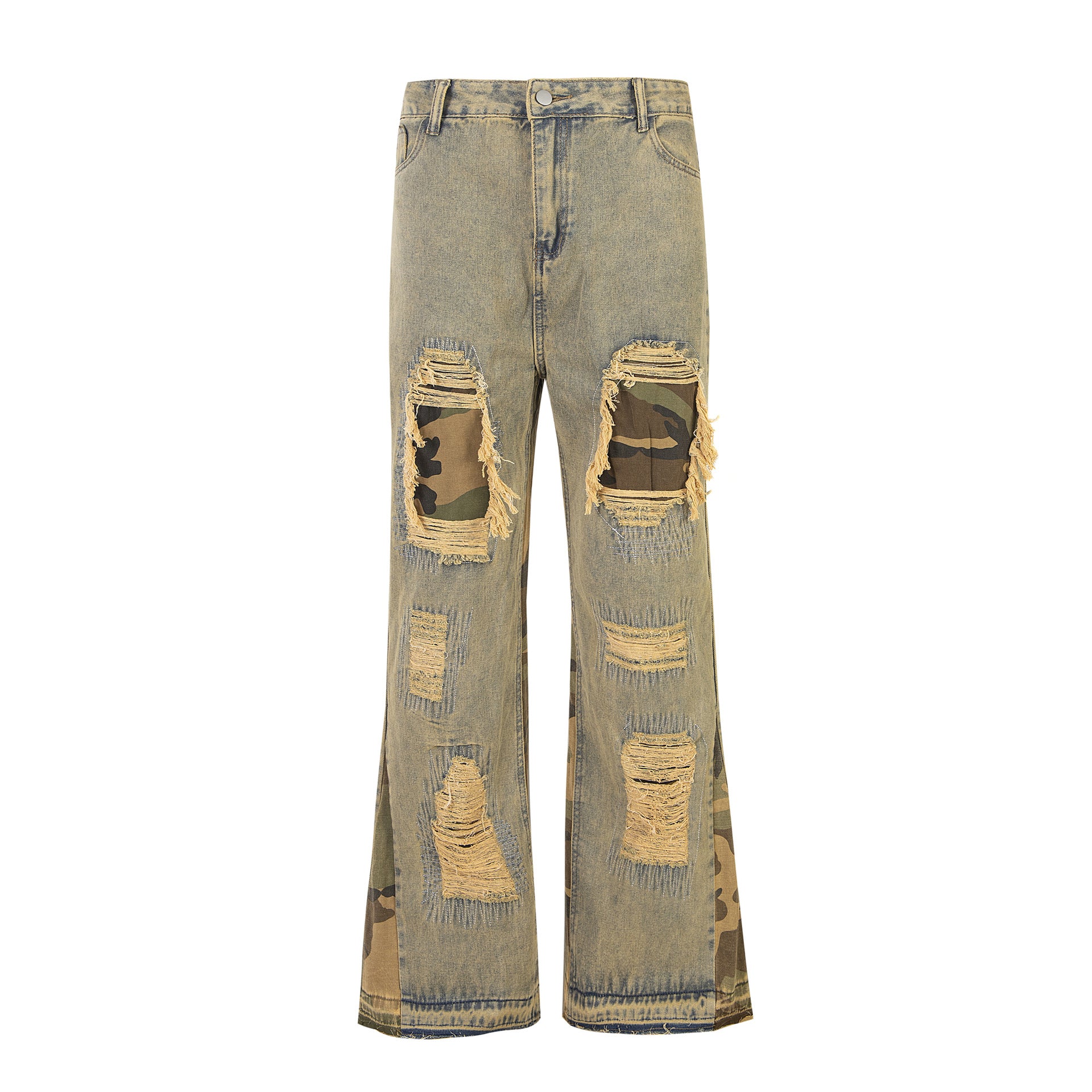 TODAMU® new products American retro street fashion ripped washed denim trousers