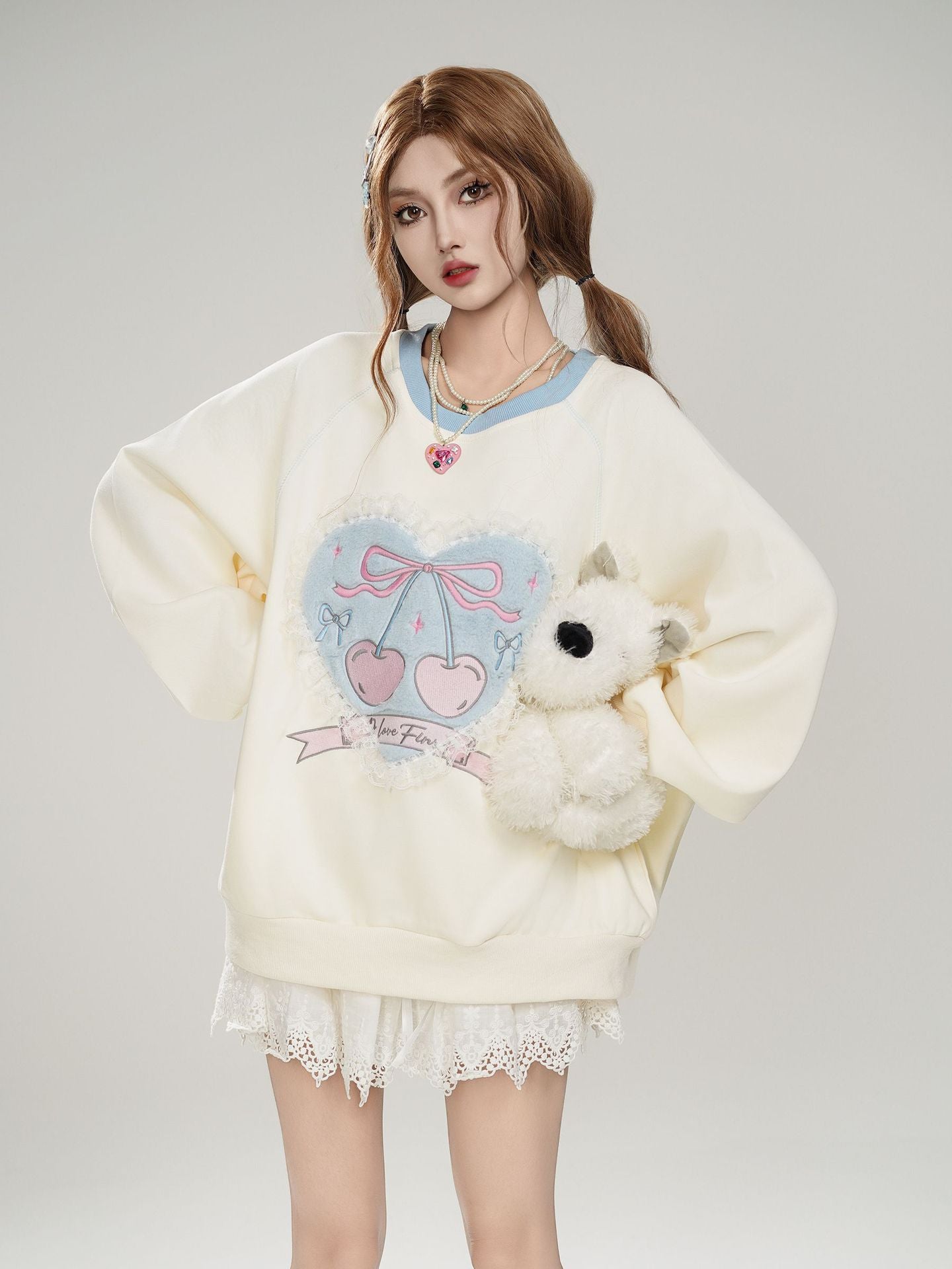 TODAMU® Autumn Women's New American Sweet Girly Embroidered Round Neck Sweatshirt