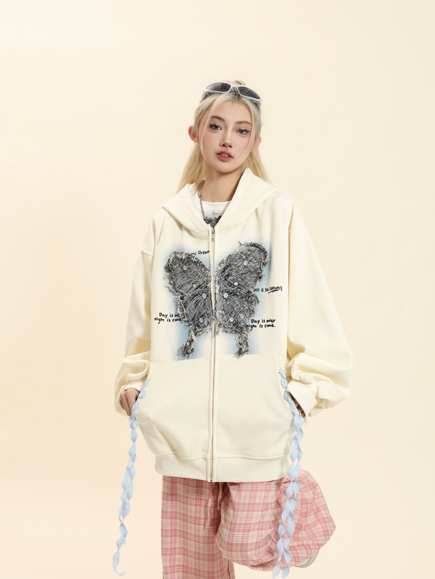 TODAMU® Spring Women's New Loose, Cute and Fun Embroidered Hooded Sweatshirt Jacket