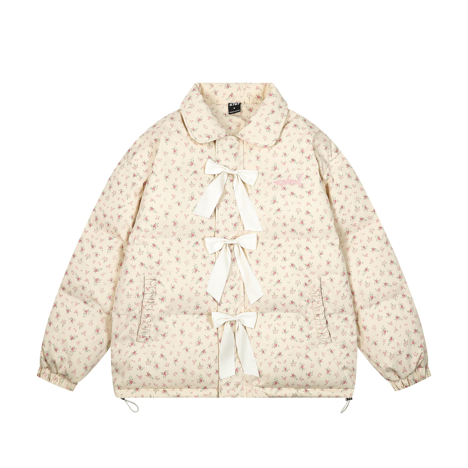 TODAMU® new winter new American retro girly floral all-over printed bow cotton jacket