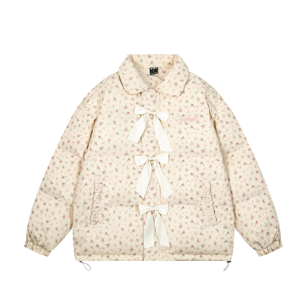 TODAMU® new winter new American retro girly floral all-over printed bow cotton jacket