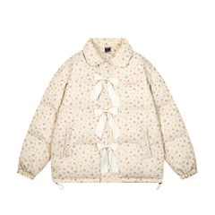 TODAMU® new winter new American retro girly floral all-over printed bow cotton jacket