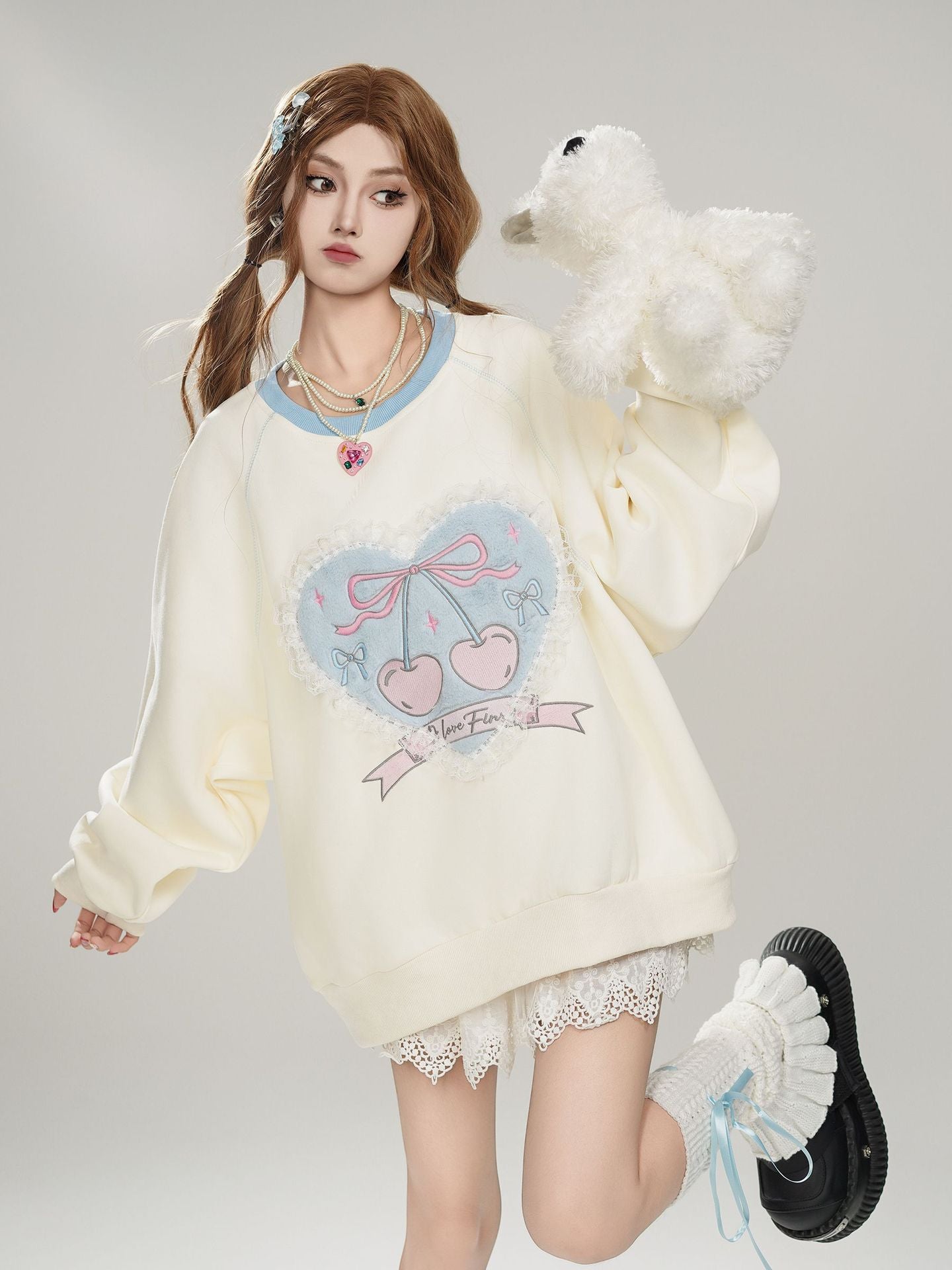 TODAMU® Autumn Women's New American Sweet Girly Embroidered Round Neck Sweatshirt