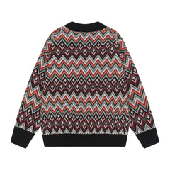 TODAMU® American Retro Pattern Contrast Color Cardigan Sweater