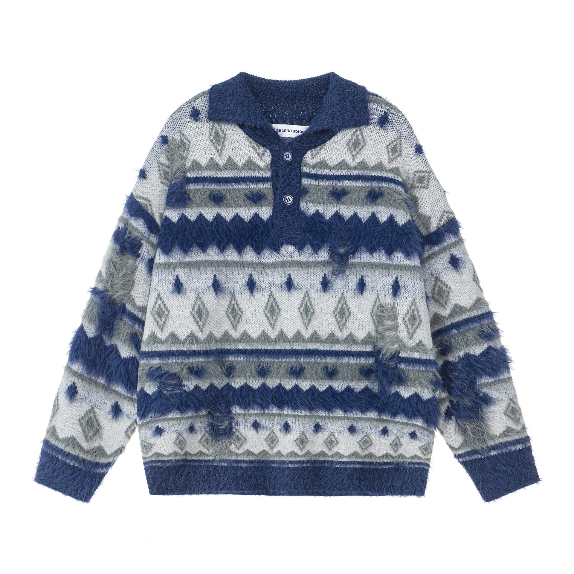 TODAMU® American retro geometric design super soft lapel sweater