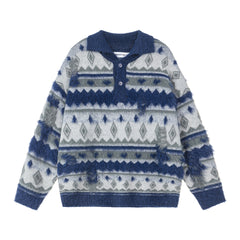 TODAMU® American retro geometric design super soft lapel sweater