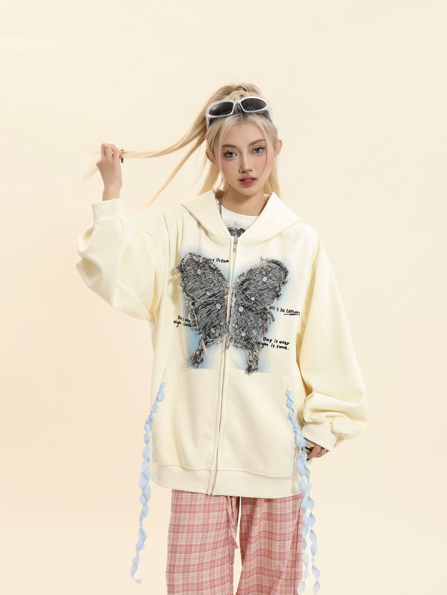 TODAMU® Spring Women's New Loose, Cute and Fun Embroidered Hooded Sweatshirt Jacket