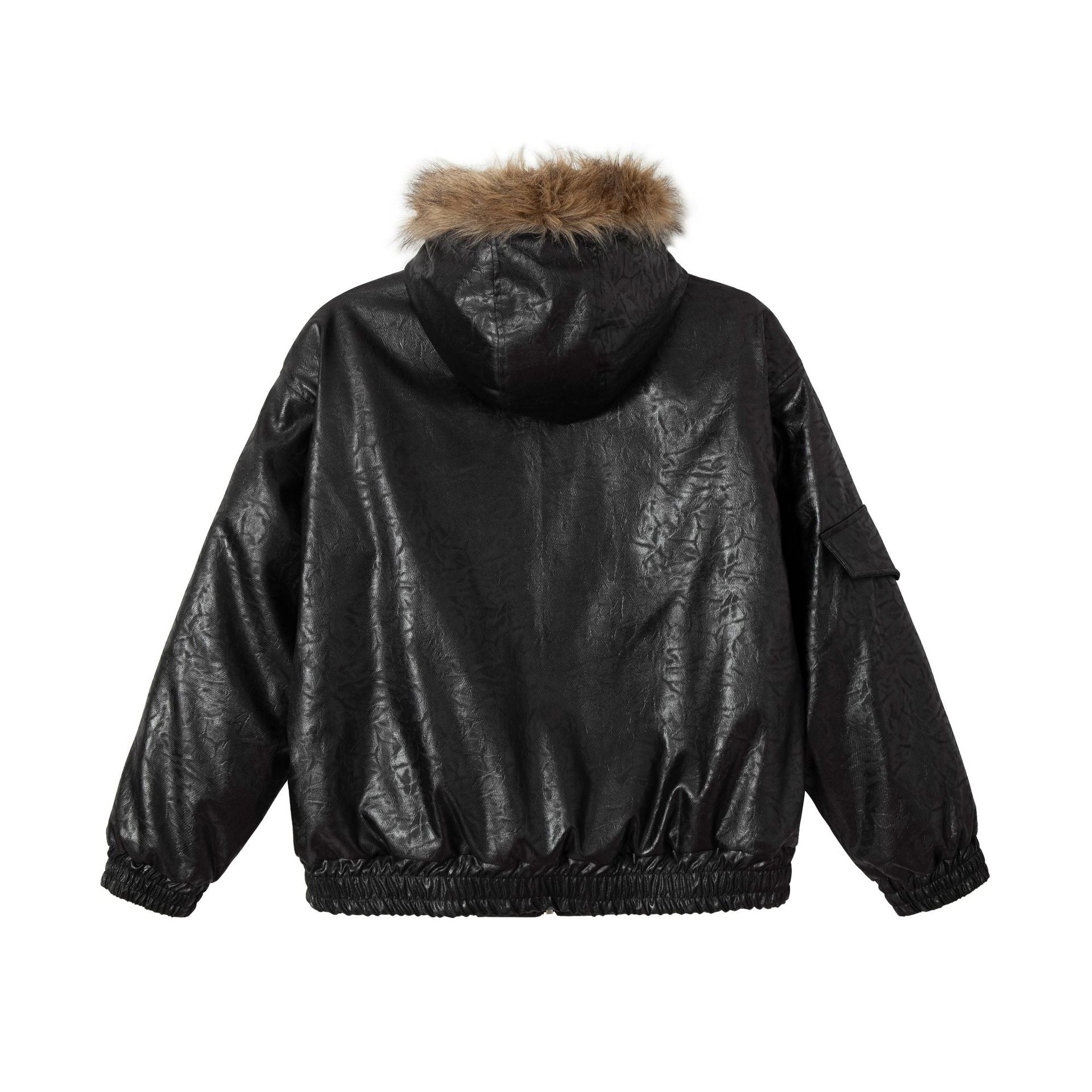 TODAMU® Women's American retro loose leather embroidered fur collar cotton jacket