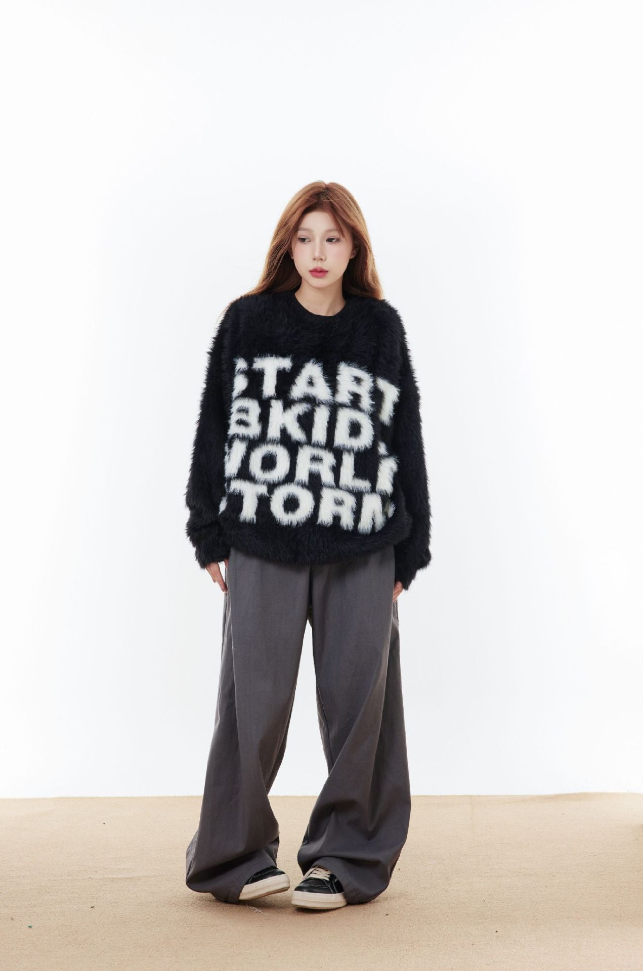 TODAMU® Women's American retro letter pattern loose round neck sweater