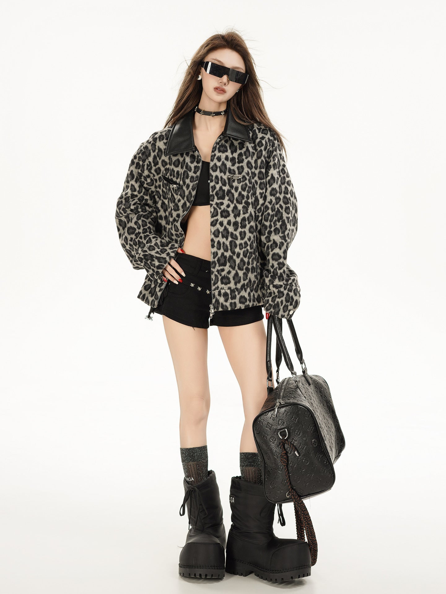 TODAMU® Women's New American Retro Loose Leopard Print Wool Jacket