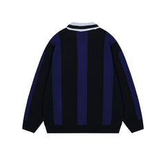 TODAMU® Women's American retro simple striped atmosphere lapel sweater