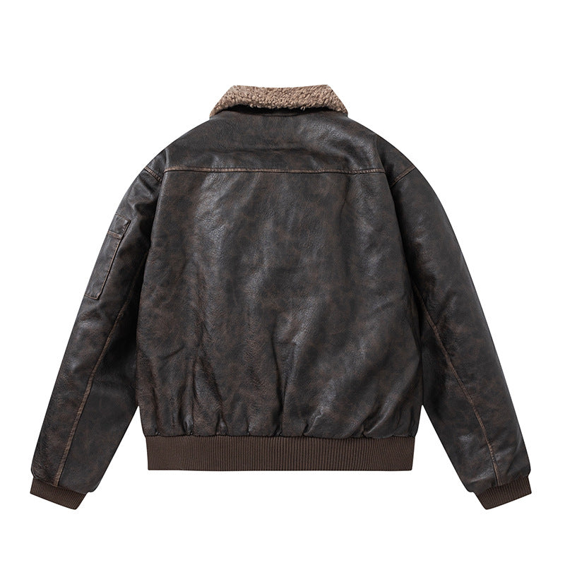 TODAMU® new winter new American retro hottie high-quality PU leather and cotton jacket