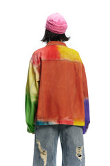 TODAMU® Women's American Retro Rainbow Vintage Reworked Denim Jacket