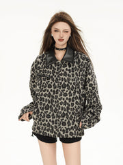 TODAMU® Women's New American Retro Loose Leopard Print Wool Jacket