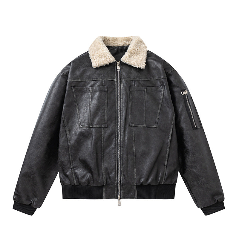 TODAMU® new winter new American retro hottie high-quality PU leather and cotton jacket