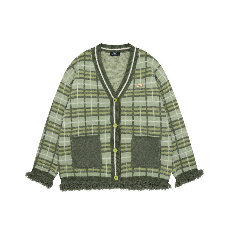 TODAMU® Women's American retro contrast plaid loose casual wool cardigan