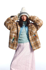 TODAMU® Women's American retro loose embroidered plaid hooded cotton jacket