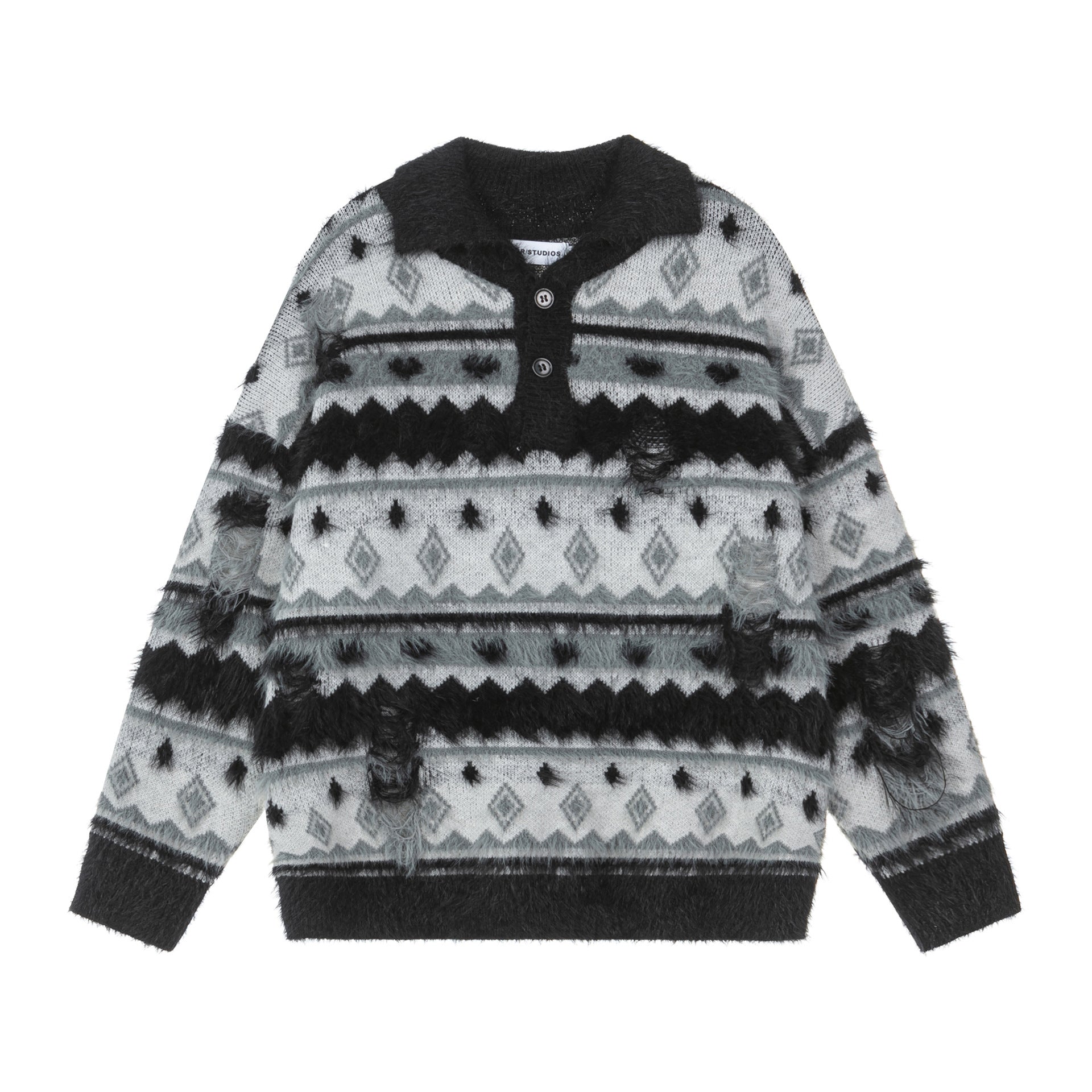 TODAMU® American retro geometric design super soft lapel sweater