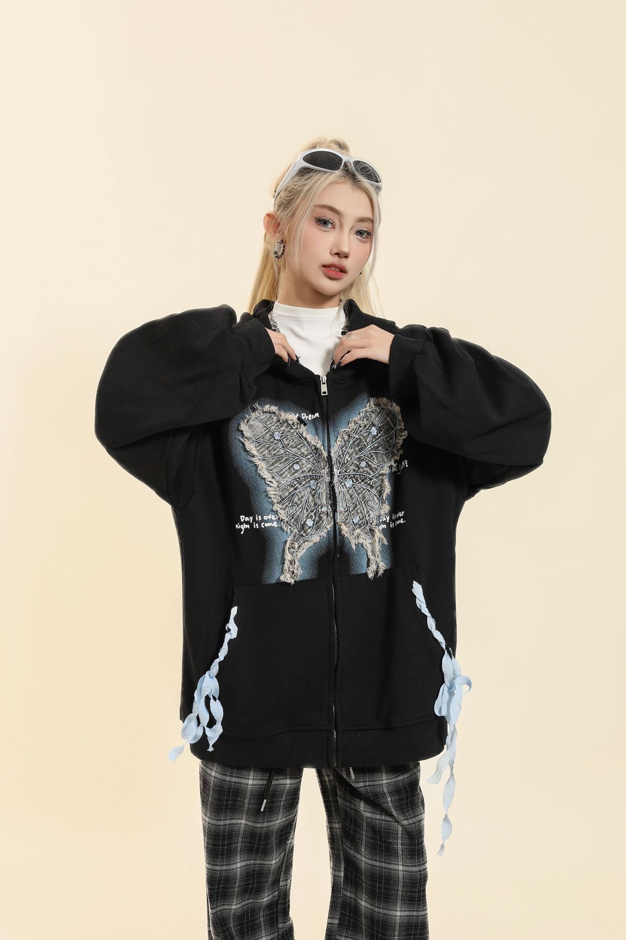 TODAMU® Spring Women's New Loose, Cute and Fun Embroidered Hooded Sweatshirt Jacket