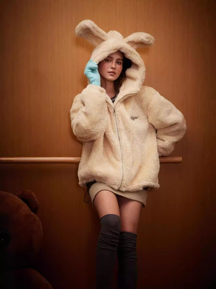 TODAMU® new winter new cute and interesting bunny lamb wool hooded cotton jacket