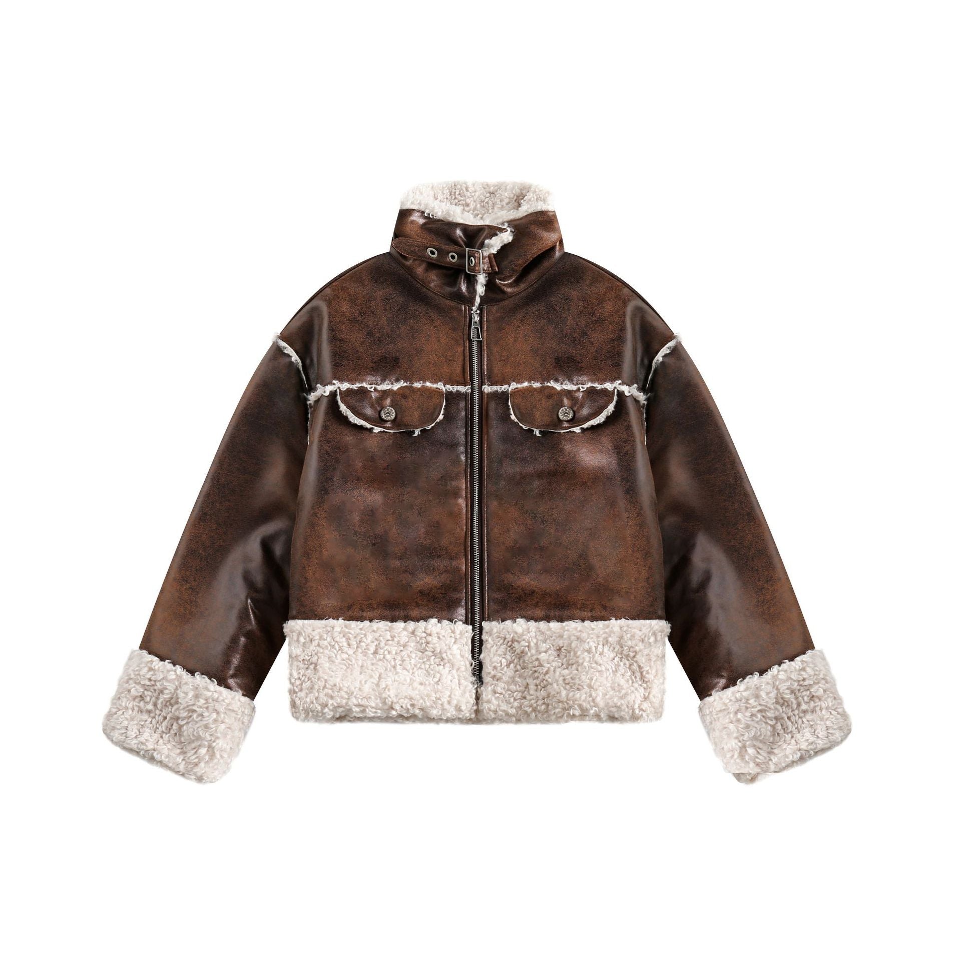 TODAMU® new winter style American retro loose fur all-in-one short cotton jacket