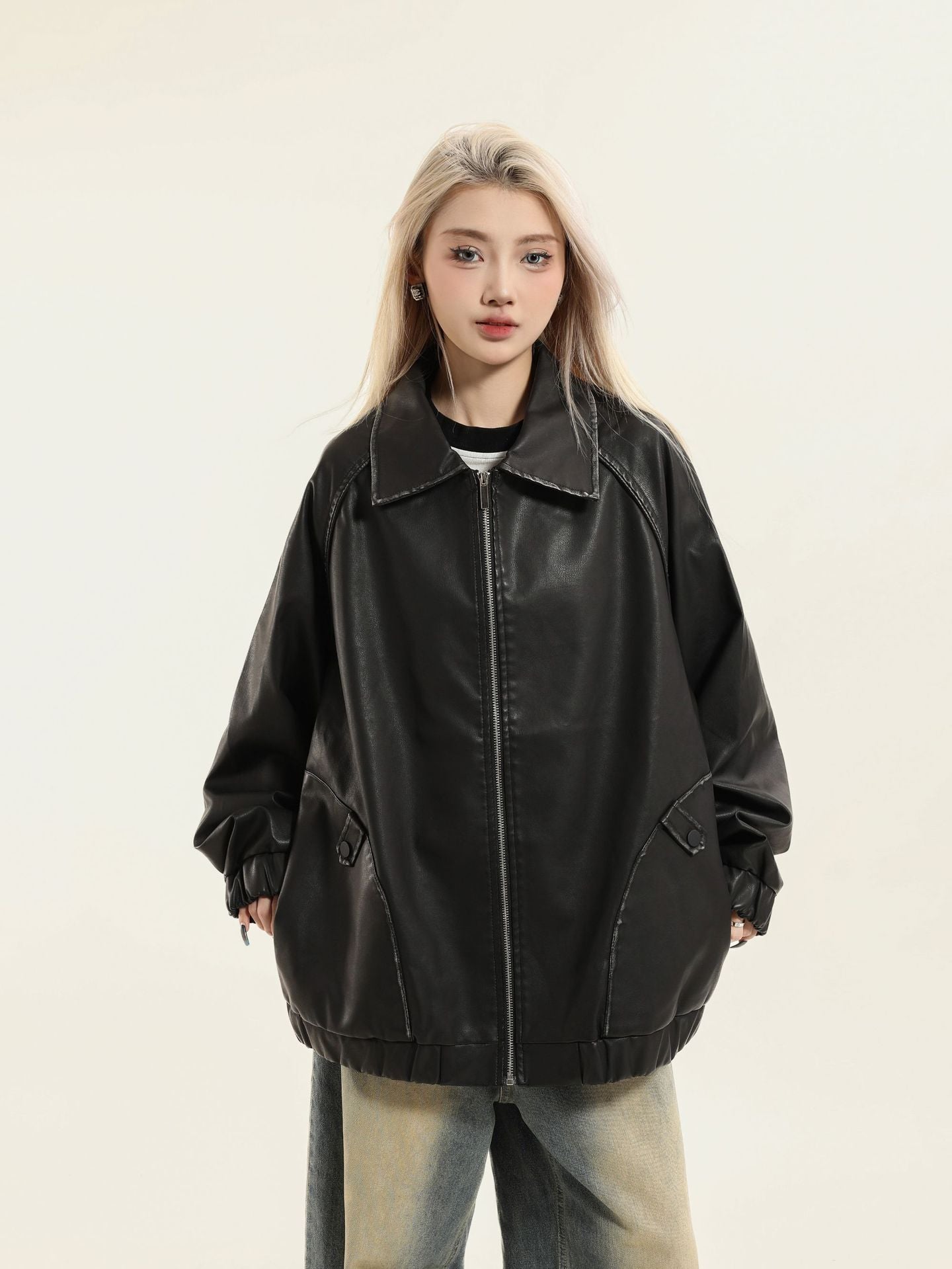 TODAMU® Autumn Women's New Loose American Retro Distressed Leather Jacket