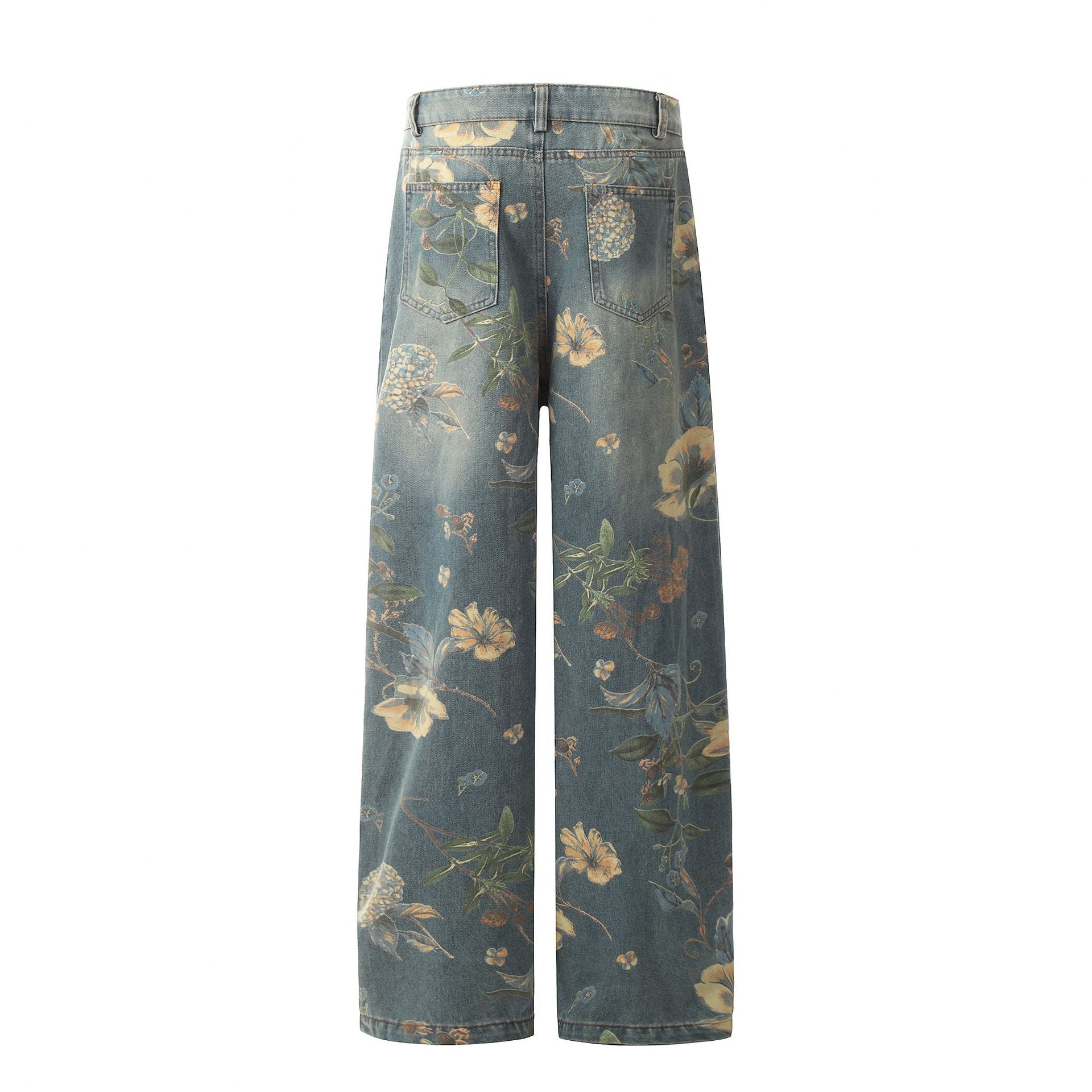 TODAMU® American Retro Hot Girl Washed Distressed Floral Denim Pants