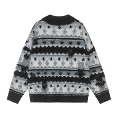 TODAMU® American retro geometric design super soft lapel sweater