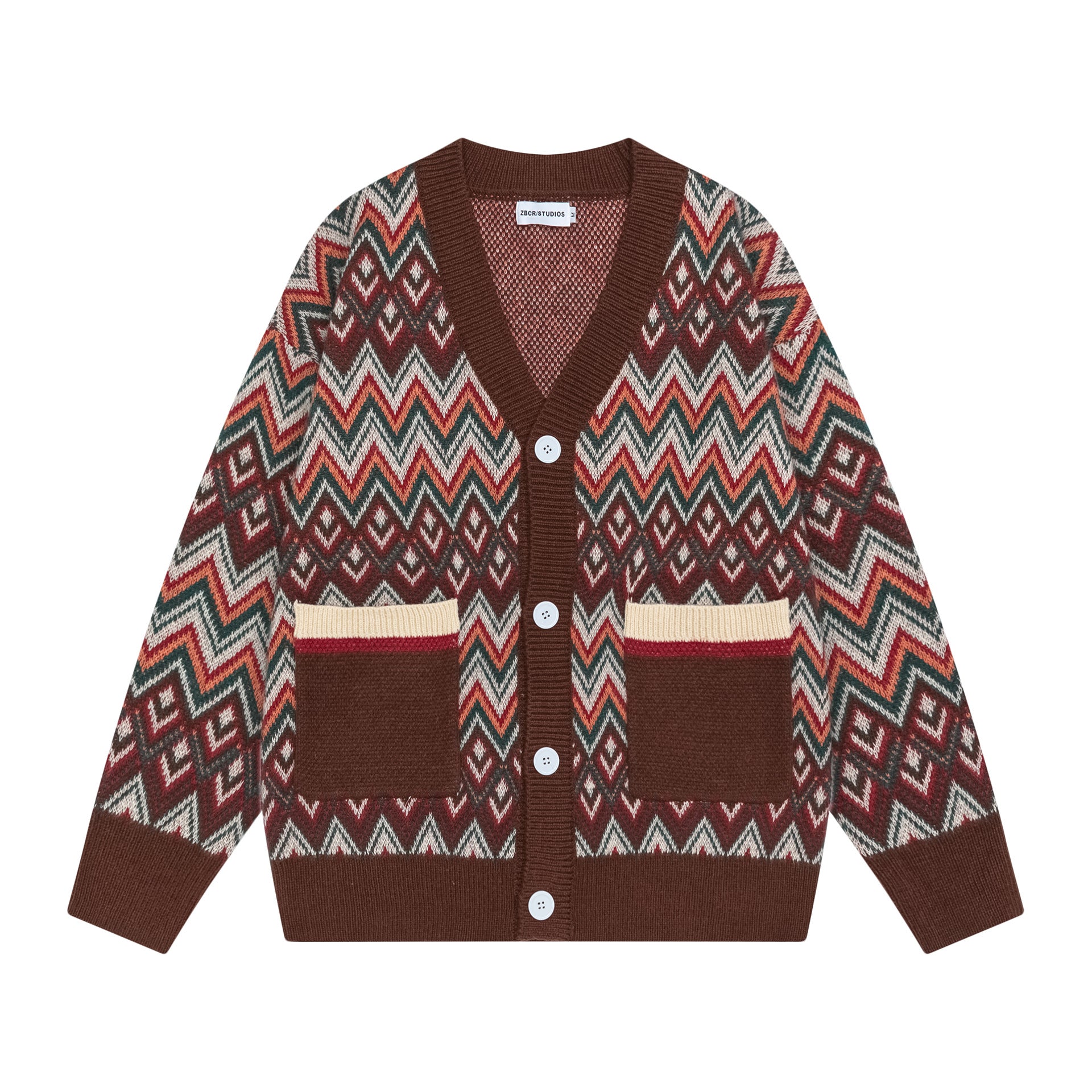 TODAMU® American Retro Pattern Contrast Color Cardigan Sweater