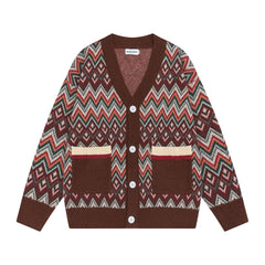 TODAMU® American Retro Pattern Contrast Color Cardigan Sweater