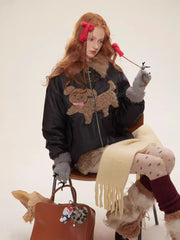 TODAMU® new winter new American cute embroidered fur collar cotton jacket