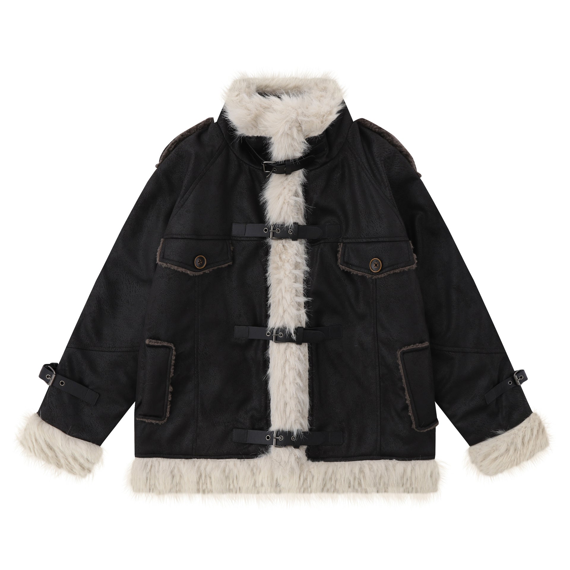 TODAMU® new winter new American retro loose plush splicing cotton jacket