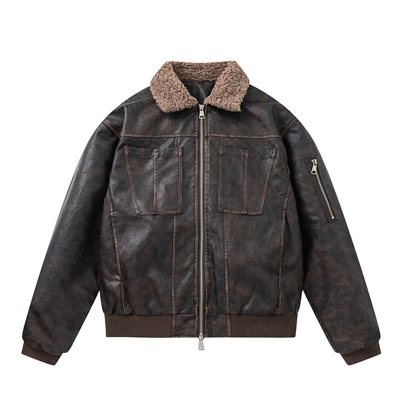 TODAMU® new winter new American retro hottie high-quality PU leather and cotton jacket