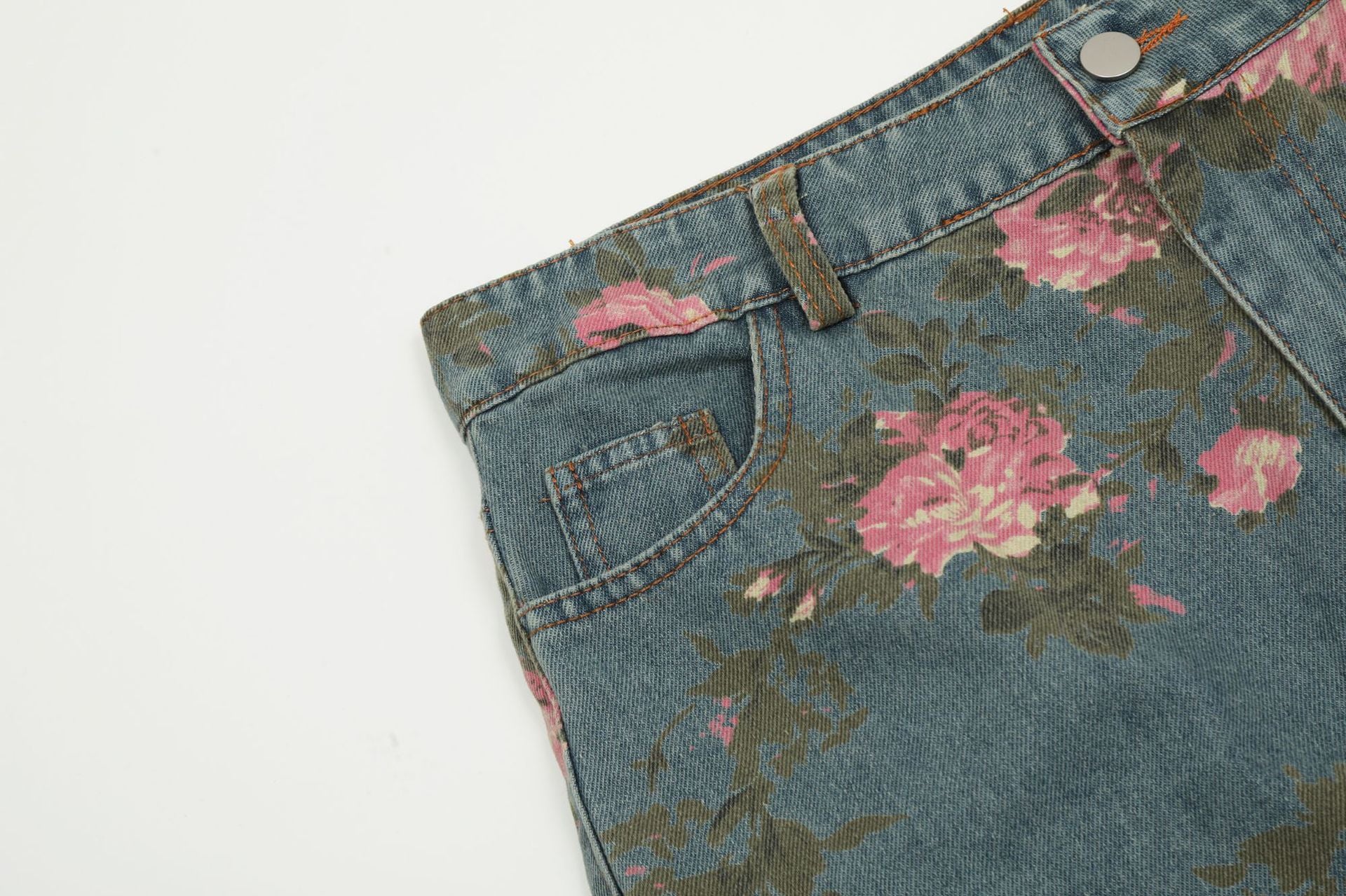 TODAMU® American Retro Hot Girl Flower Print Washed Denim Trousers