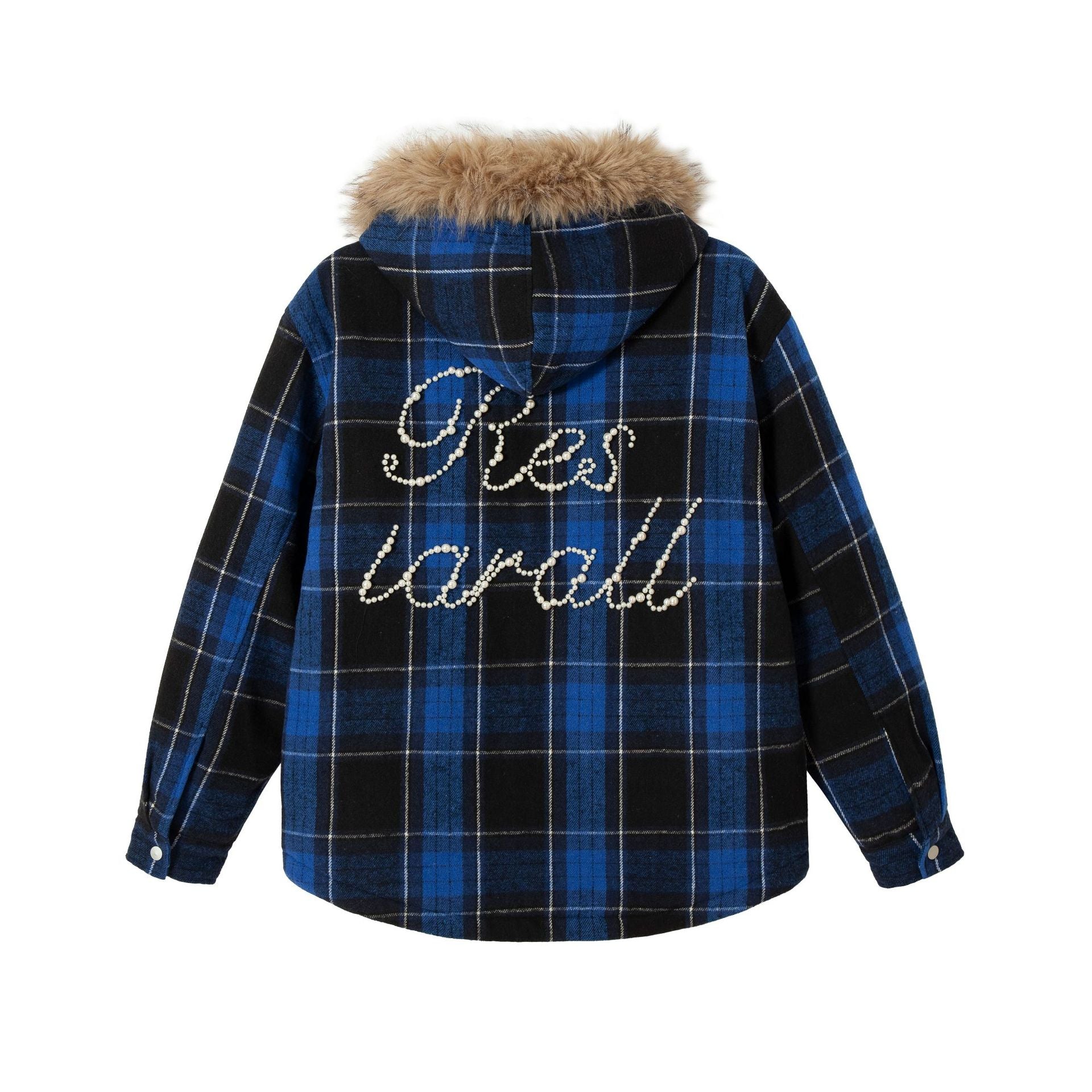 TODAMU® Women's American retro loose plaid hooded fur collar cotton coat