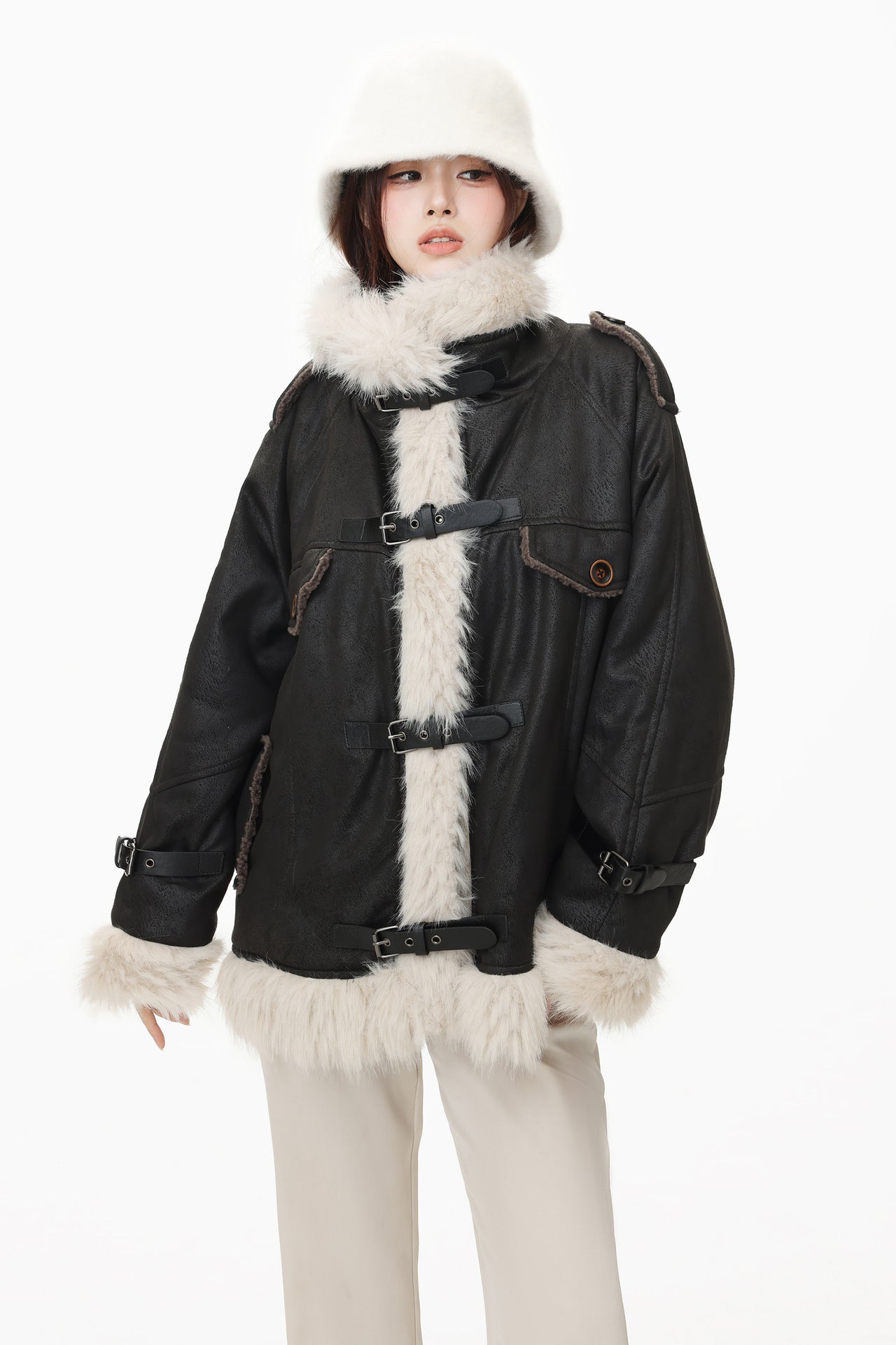 TODAMU® new winter new American retro loose plush splicing cotton jacket