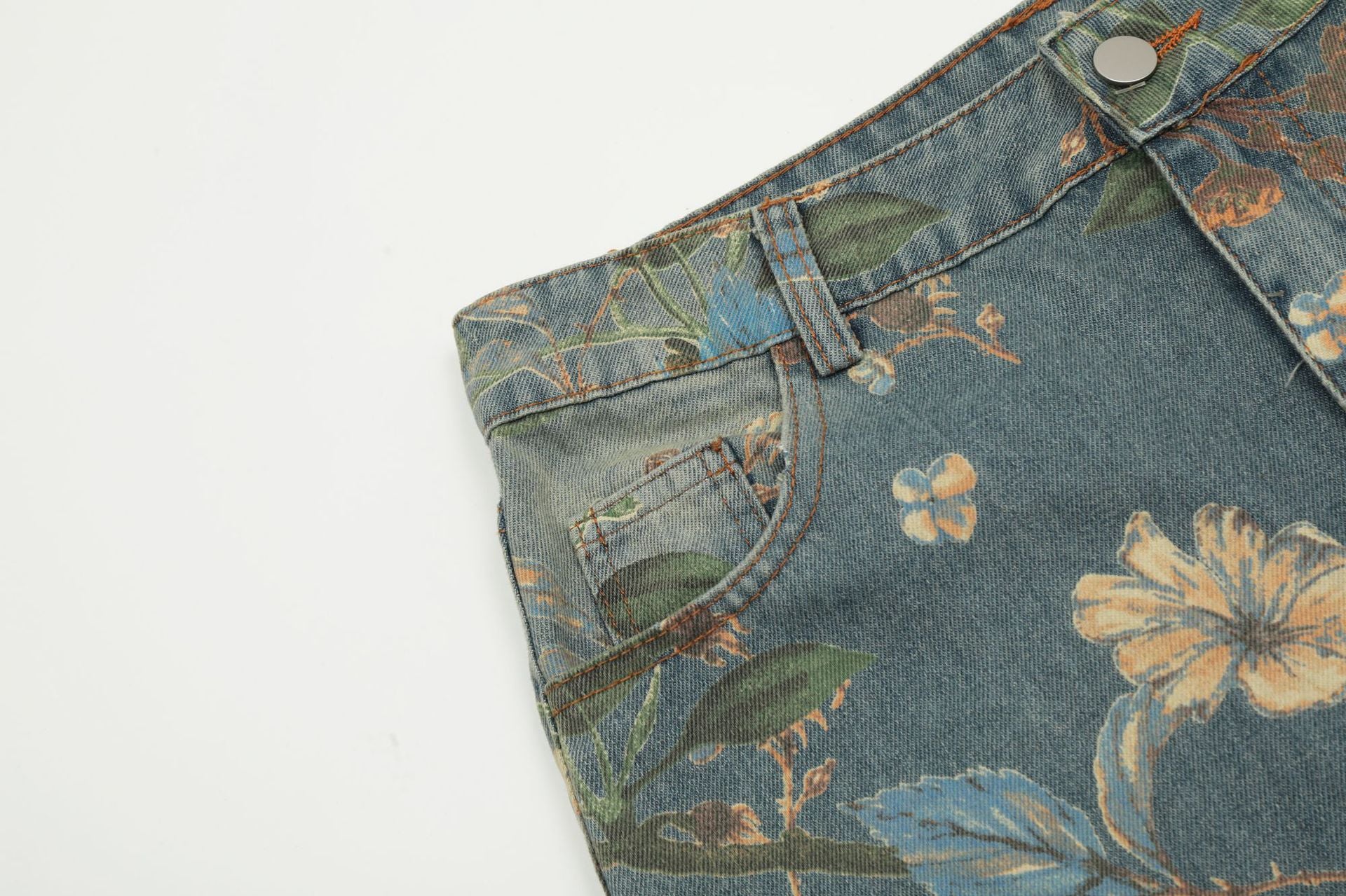 TODAMU® American Retro Hot Girl Washed Distressed Floral Denim Pants