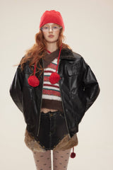 TODAMU® new winter new American retro butterfly embroidered PU cotton jacket