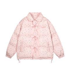 TODAMU® new winter new American retro girly floral all-over printed bow cotton jacket