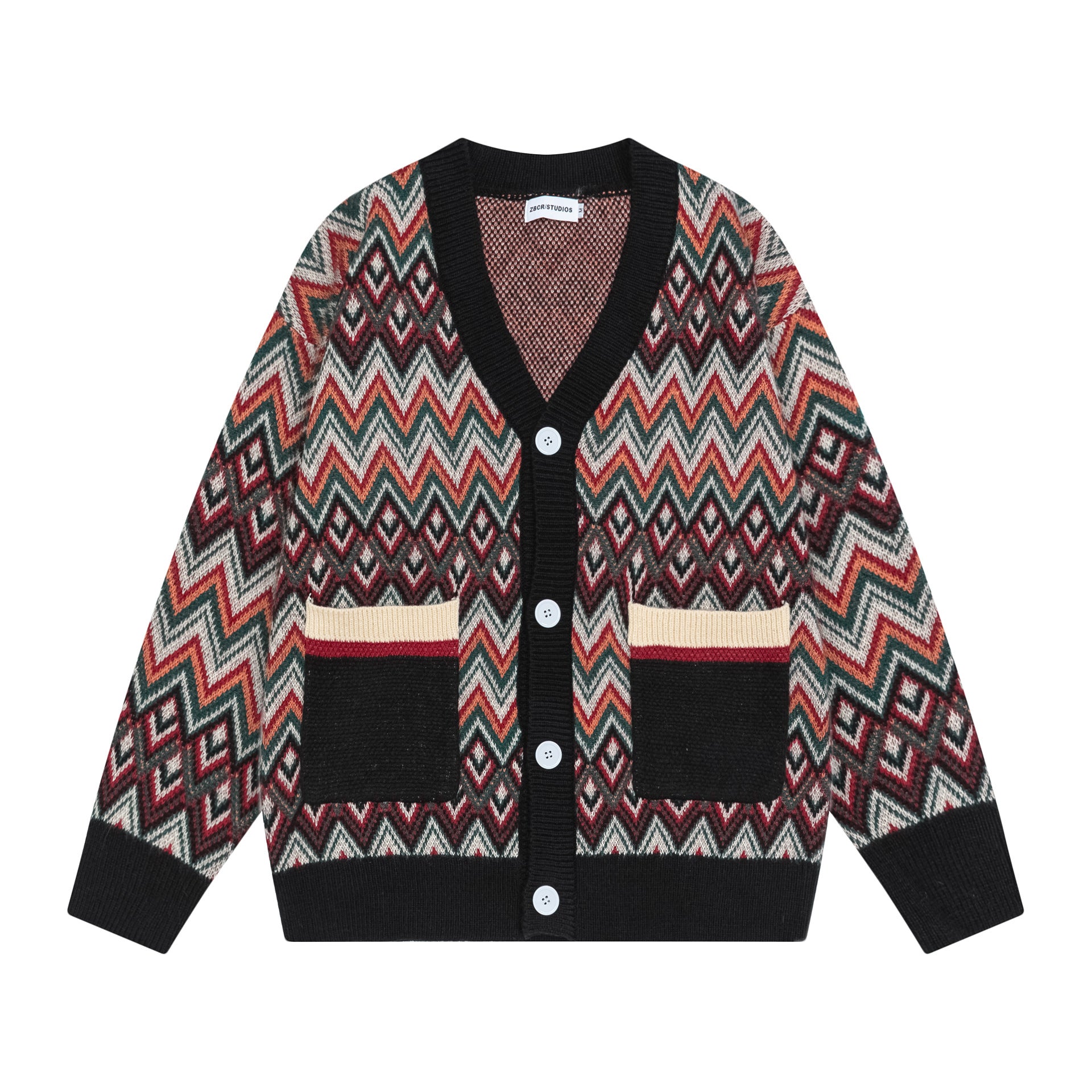 TODAMU® American Retro Pattern Contrast Color Cardigan Sweater