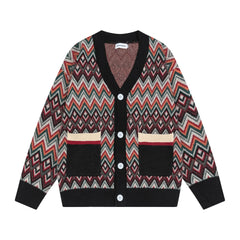 TODAMU® American Retro Pattern Contrast Color Cardigan Sweater