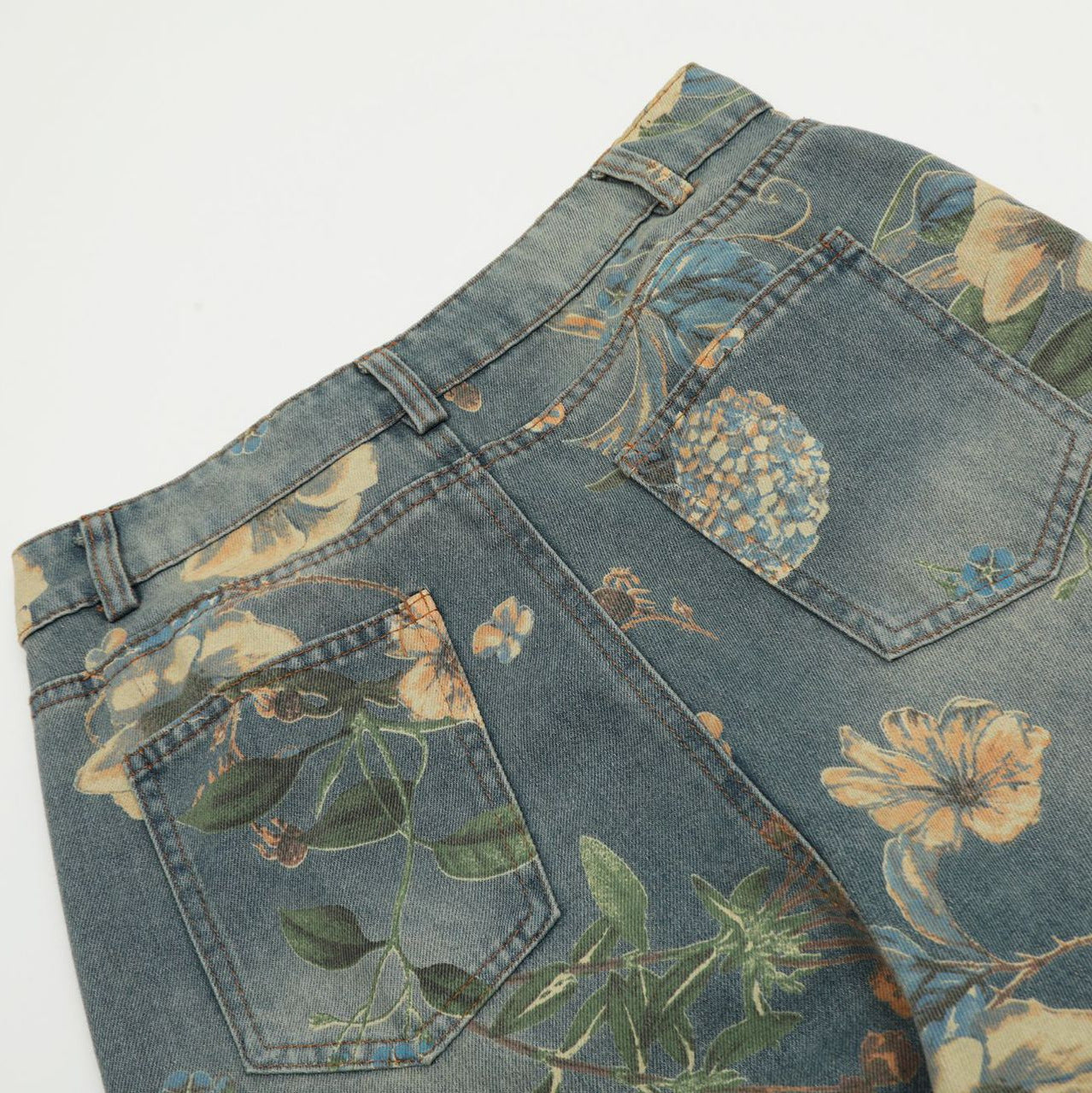 TODAMU® American Retro Hot Girl Washed Distressed Floral Denim Pants